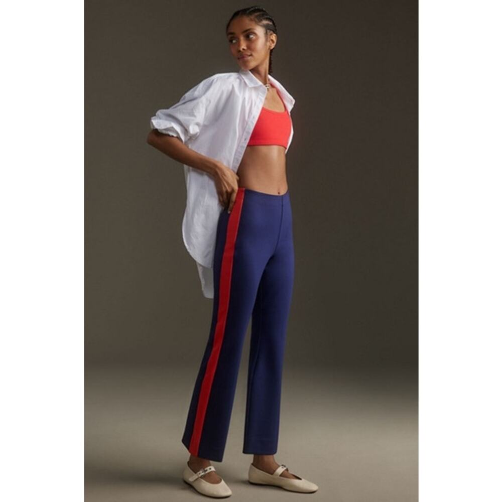Anthropologie Maeve The Margot Flare Pants XS Navy w Contrast Stripe